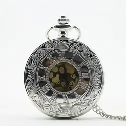 Стимпанк римская цифра серебряные кварцевые карманные часы Винтаж ожерелье кулон часы цепь Мужские Женские часы
