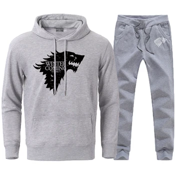 

Game of Thrones Sportswear Sets for Men Fashion Winter Is coming House Stark Print Mens Hoodies Sweatshirts Full Length Pant Set
