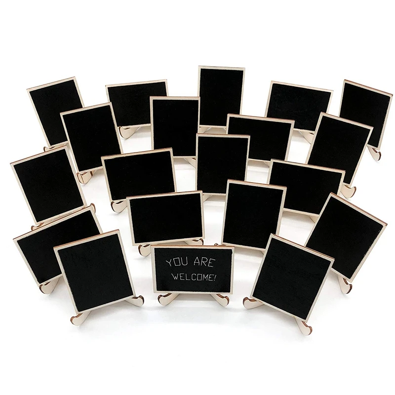 

New 20 Pack Wood Signs with Support Easels, Place Cards, Small Rectangle Chalkboards Blackboards for Weddings, Birthday Parties,