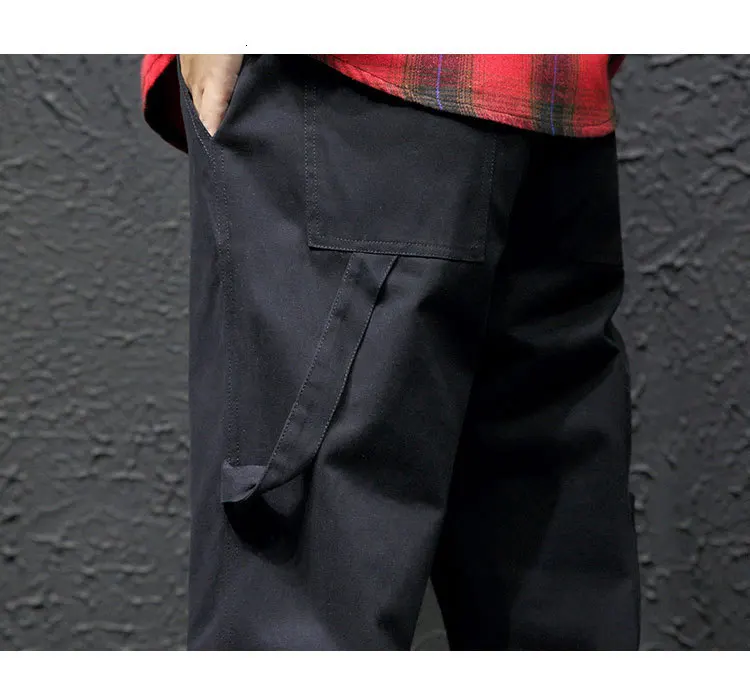 2498 Autumn Plus Size Pants For Men Mid Waist Cotton Loose Trousers Male Pockets Pencil Pant Black White Cargo Pants Streetwear