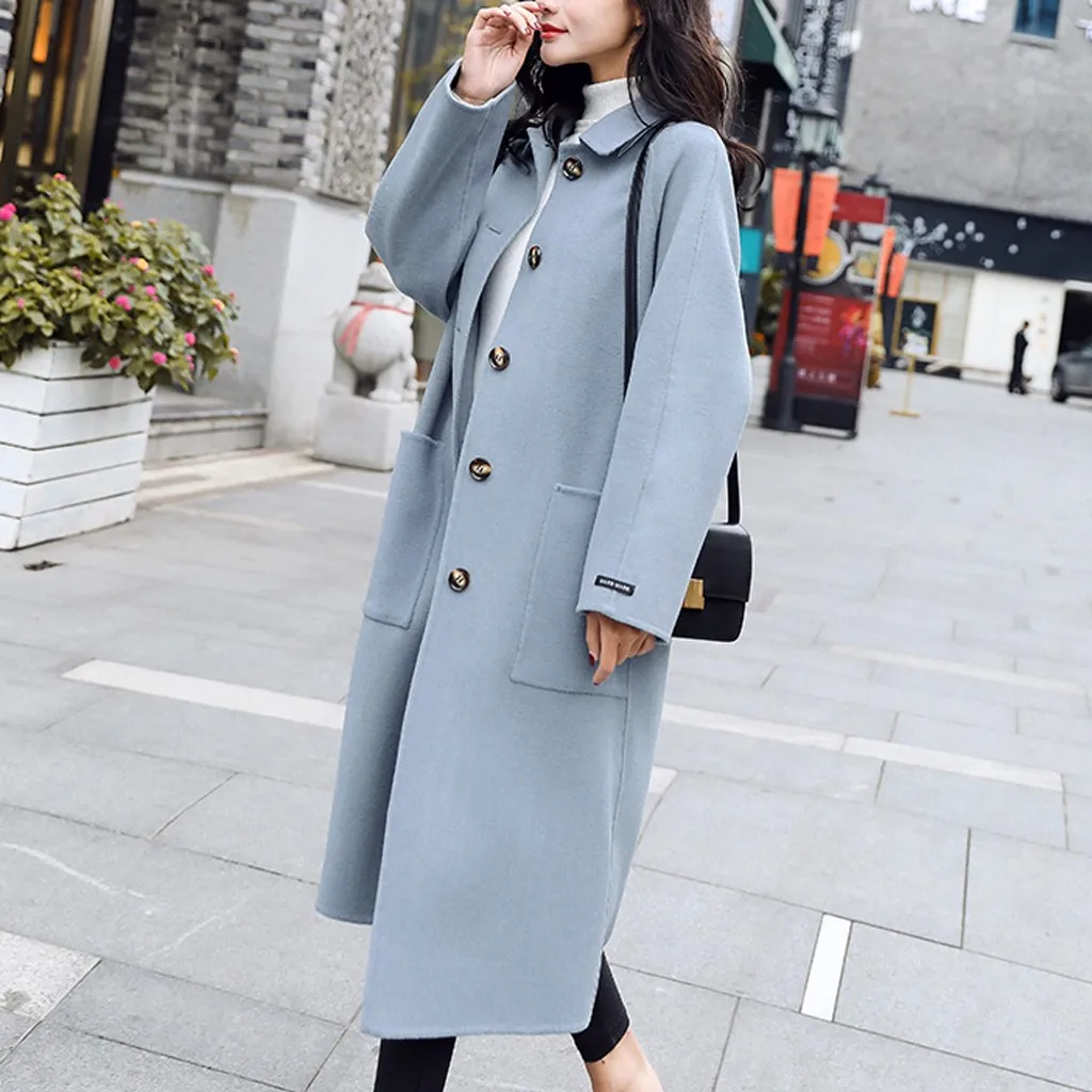 JAYCOSIN, Осеннее и зимнее шерстяное пальто для женщин, длинное, корейский стиль, женская однотонная верхняя одежда, свободная шерстяная куртка, пальто 909W