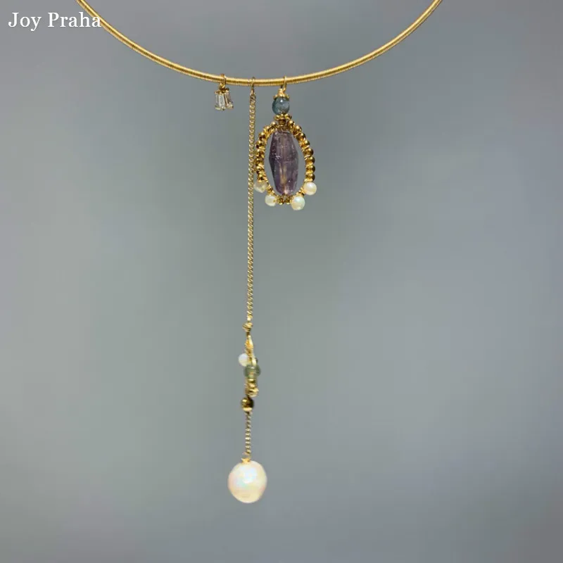 

Baroque pearl women clavicle chain / Simple long amethyst pendant necklace / wholesale dropshipping