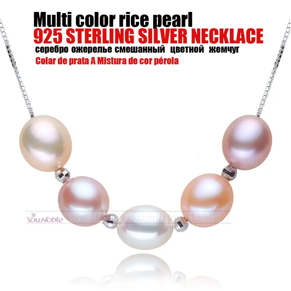 Real Beautiful Genuine 925 Sterling Silver Necklace,Colorful Natural Pearl Necklace Jewelry for Girl Birthday