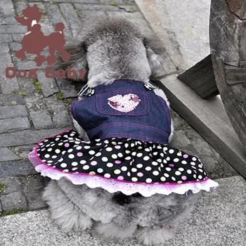 

Denim Heart Skirt Pet Clothing for Dog Clothes Small Costume French Bulldog Print Suit Dogs Cute Spring Blue Girl Collar Perro
