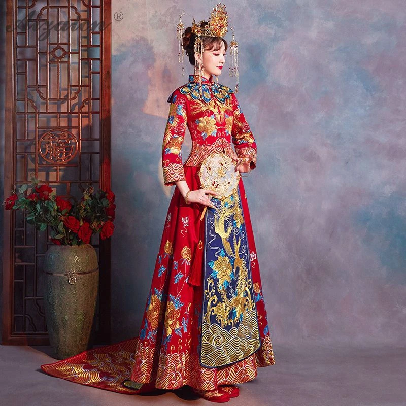 Восточный стиль вышивка Cheongsam красная невеста свадебное платье Qi Pao традиционное китайское свадебное платье Qipao продвижение фрахт
