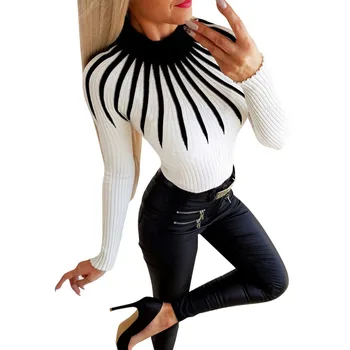 

women turtleneck knit cotton sweater pull femme knitted top jumper pullover mujer