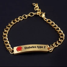 Мужские браслеты с золотыми цепочками для диабета 2 типа, персонализированные ID браслеты, гравировка от 7,5 до 9,25 дюймов