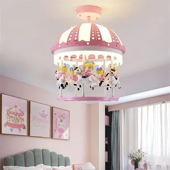 

creative resin pink Merry-go-round Princess bedroom led ceiling light kids restaurant nursery decorative lighting ceiling lamp