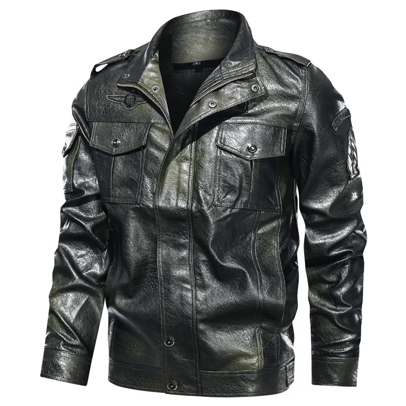 best leather jackets for men Men Zipper Motocycle Jacket Plus Size Coats New Fashion Mens Leather Jacket Military Chest Big Pockets Brown Leather Jacket vintage leather bomber jacket Casual Faux Leather