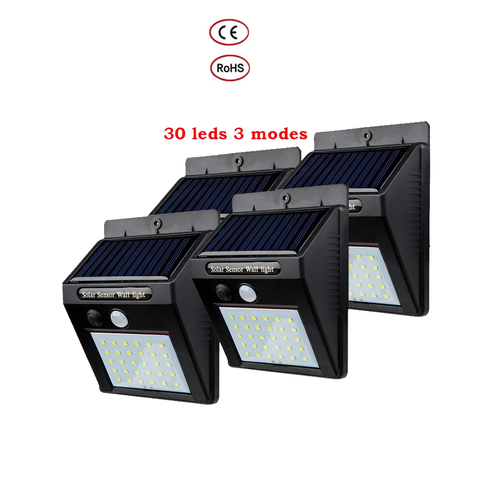 2 4 uds 100 30 leds radar sensor de la lampara solar led de luz de la noche de detector de movimiento inteligente en ahorro de energia al aire libre