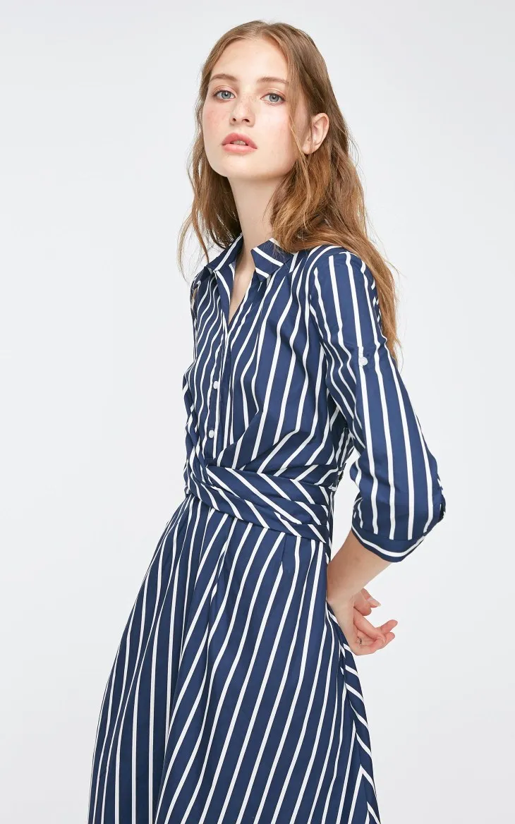 Vero Moda Новая женская рубашка воротник 3/4 рукава Талия слоистый дизайн платье в полоску | 3183SZ503