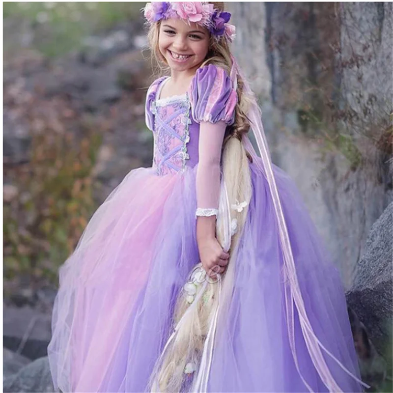 Rapunzel Dress Платье Эльзы 2; карнавальный костюм; Детские платья для девочек; платье Золушки; Vestidos; платья Белоснежки; платья принцессы Рапунцель, Авроры, Анны - Цвет: Rapunzel Dress