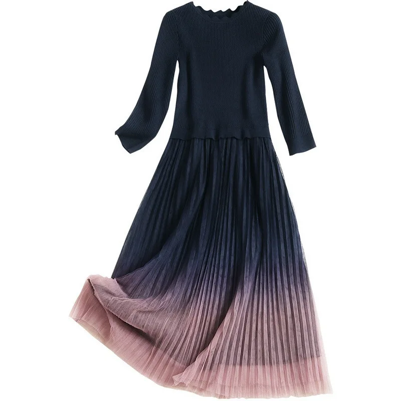 INNASOFAN/платье из тюля для женщин; сезон осень-зима; платье с длинными рукавами; высокая талия; Евро-американский стиль; шикарное платье