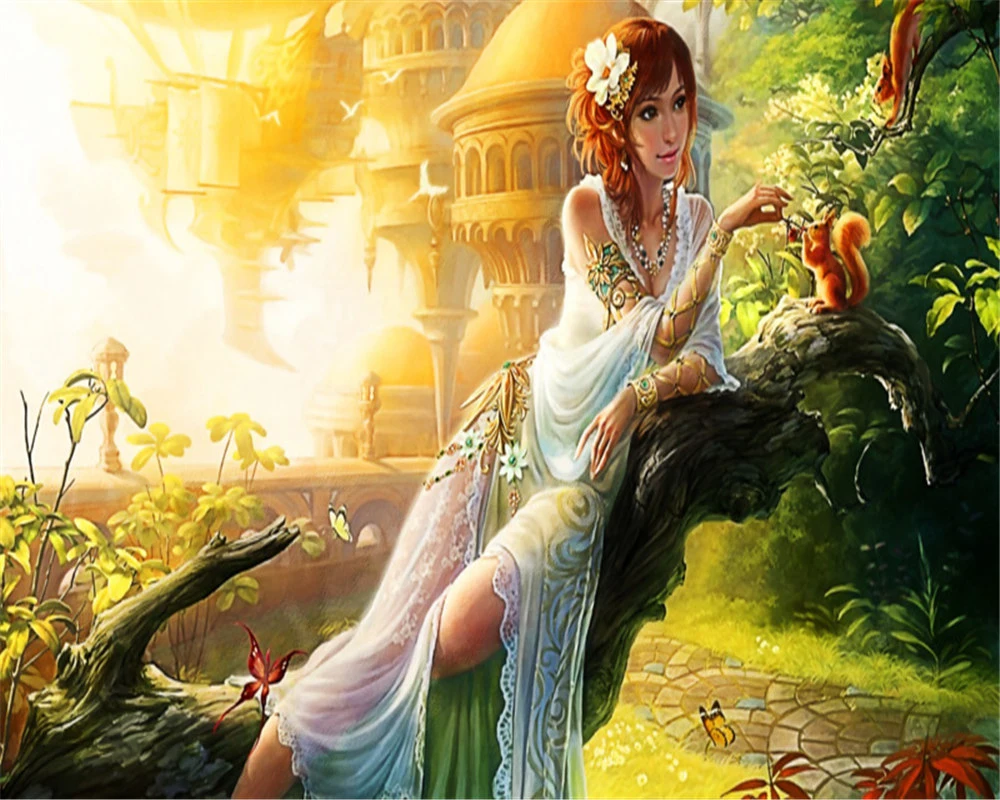 Custom Any Size 3d Wallpapers Fantasy Castle Squirrel and Flower Fairy Romantic Landscape Silk Moisture-proof Wallpaper