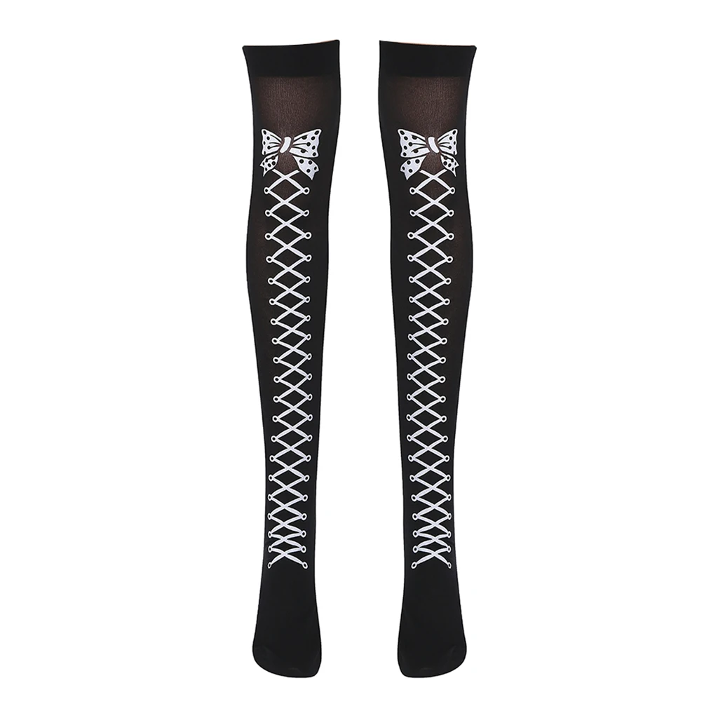 Halloween Bowknot Print Over Knee Crossover Bow Socks Thigh Highs Party Costumes Stockings Women Halloween Costume Fancy Dress