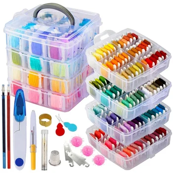 

Hot XD-Embroidery Thread Floss Set Including 200 Colors Cross Stitch Sewing Thread with Floss Bins and 48 Pcs Cross Stitch Tool