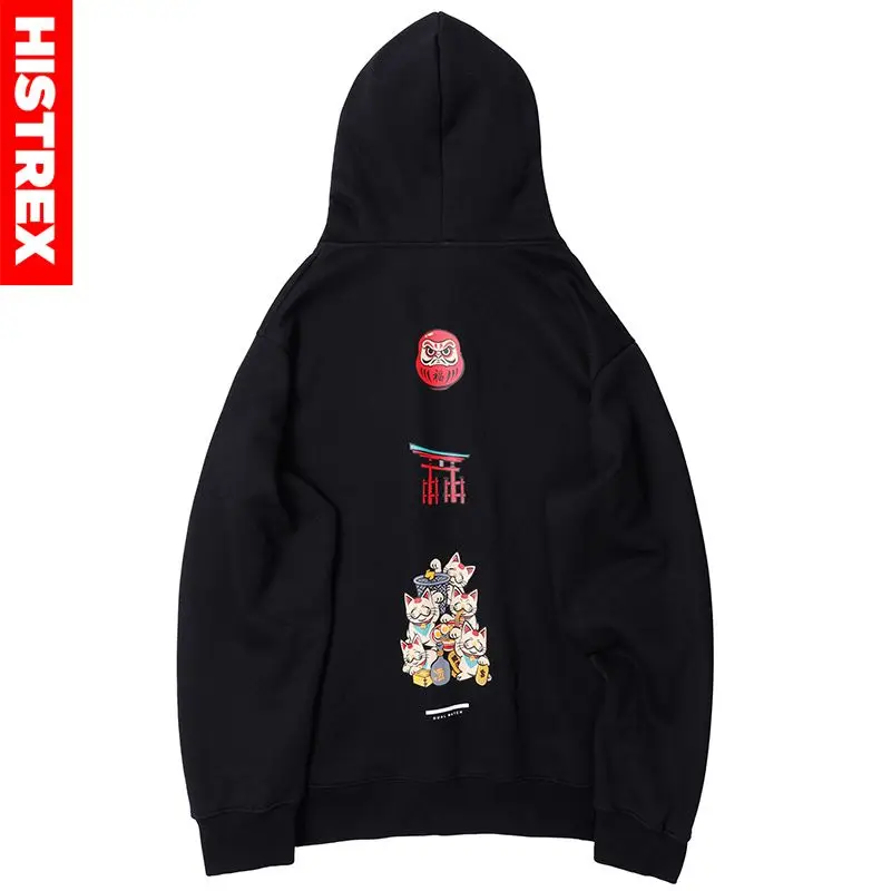 

Men Hip Hop Hoodie Men Fortune Cat Japanese Streetwear Harajuku Hoodies Pullover Cotton Winter Warm Fleece Sweatshirt Hooded Man