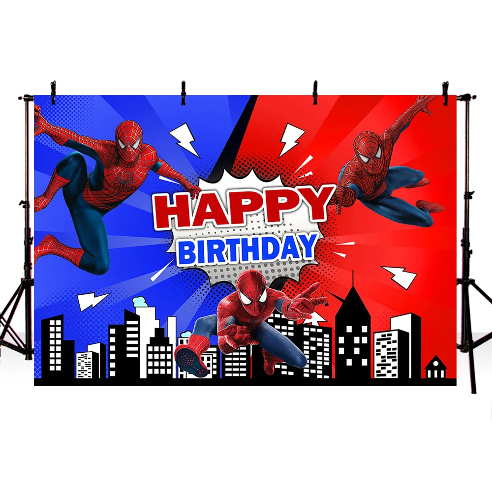 Задний фон с изображением Человека-паука для фотосъемки детей на день рождения Декорации мультфильм супергерой фон для фотостудии принадлежности