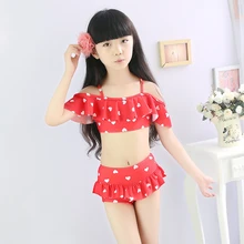 Новые модели купальных костюмов из двух предметов для девочек 1-10 лет, Детские танкини на бретельках, детские купальники красного и розового цветов, комплект бикини для девочек, детский купальный костюм