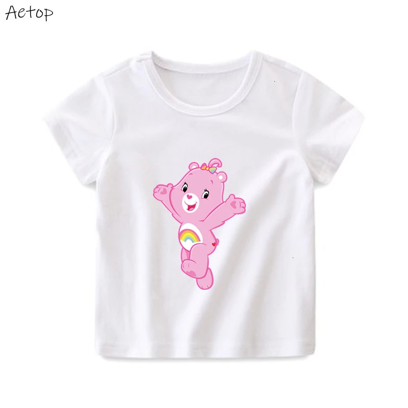 Летняя белая футболка хлопок детская одежда с О-образным вырезом топы Care Bears забавные 1 с изображением мультипликационных персонажей для детей футболка детская одежда От 2 до 12 лет