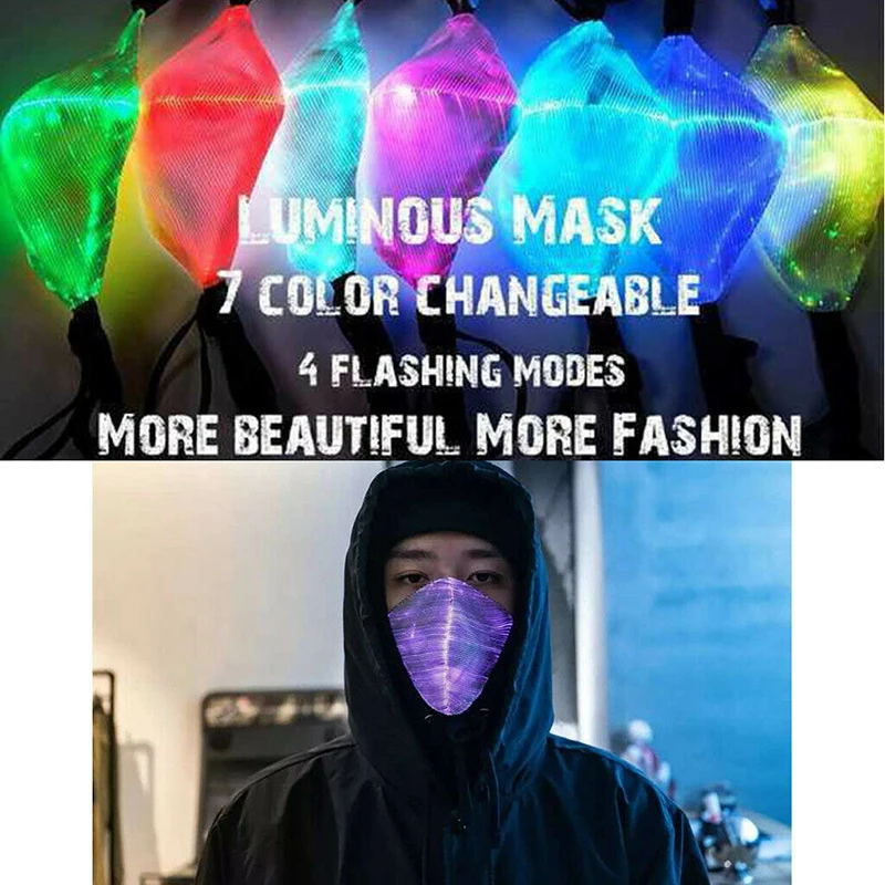 Заряжаемая 7 цветов маска Пылезащитная волоконно-оптическая ткань маска персональная светодиодная световая маска для бара