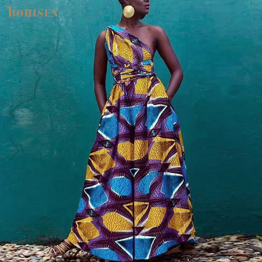 BOHISEN Dashiki African Dresses For Women Bazin Ankara Dresses Clothes Sleeveless Plus Size Afriacn Print Clothes For Women