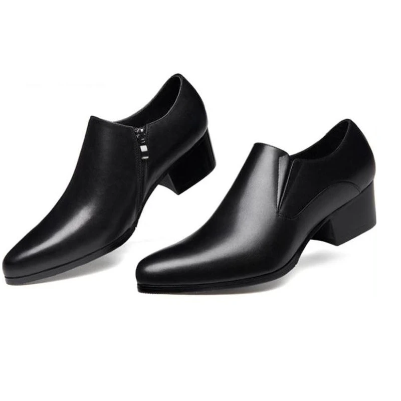 Mens High Heel Genuine Leather Wedding Dress Shoes Men Daily Business