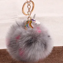 Сплав брелок для ключей с единорогом подвеска красочный пушистый шар мой маленький мешок аксессуары меховой шарик-подвеска поперечная граница