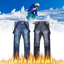 Лыжные штаны для мужчин/женщин, для улицы, высокое качество, ветрозащитные, водонепроницаемые, теплые, пара, зимние брюки, зимние, сноуборд, подтяжки, джинсы