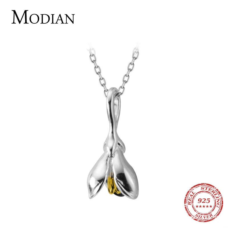 Modian New Simple Blooming Magnolia Flower Pendant Necklace for Women Adjustable Sterling Silver 925 Flora Necklace Fine Jewelry