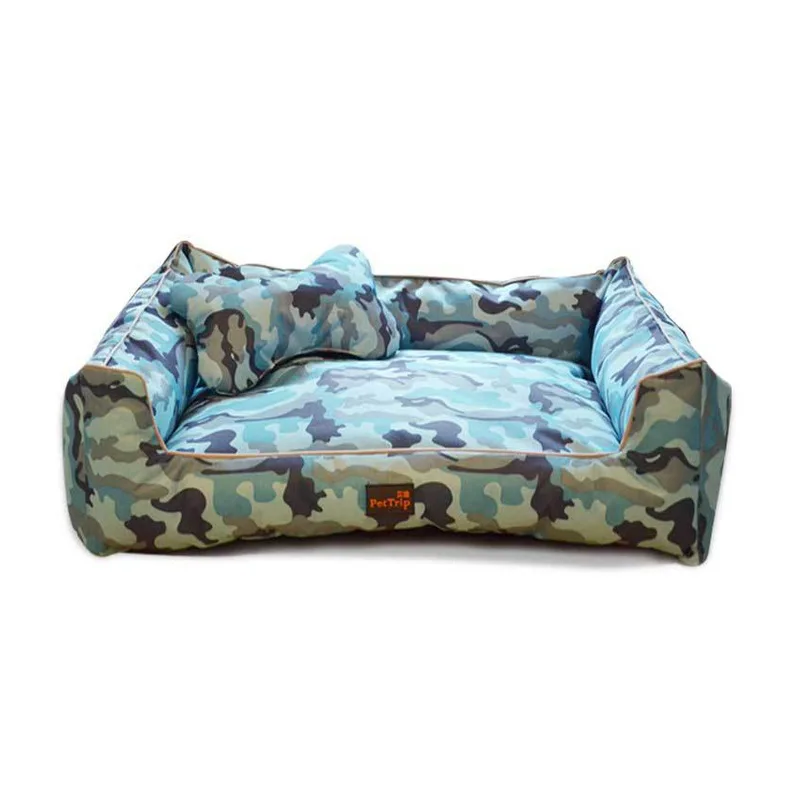 Blue camouflage Кровать для собаки, коврик для дома, теплый зимний домик для питомца, собачья полосатая кровать с питомником для маленьких и средних собак, плюшевое уютное гнездо, съемное - Цвет: Blue camouflage