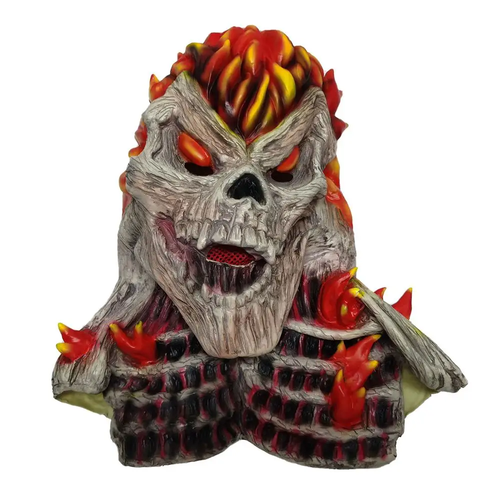 x40006 Маска Ghost Rider, супергерой, латексная маска для косплея, череп, скелет, красное пламя, пожарный человек, жуткий, полная голова, для взрослых, реквизит для вечеринки - Цвет: x40006