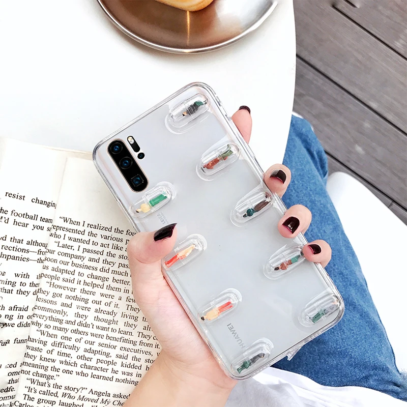3D капсулы таблетки чехол для телефона для huawei P30 P20 Коврики 20 10 Pro Nova 5 5i 4 3 3i Honor 20 V20 8X Y9 Прозрачный чехол для телефона из мягкой искусственной кожи(термополиуретан