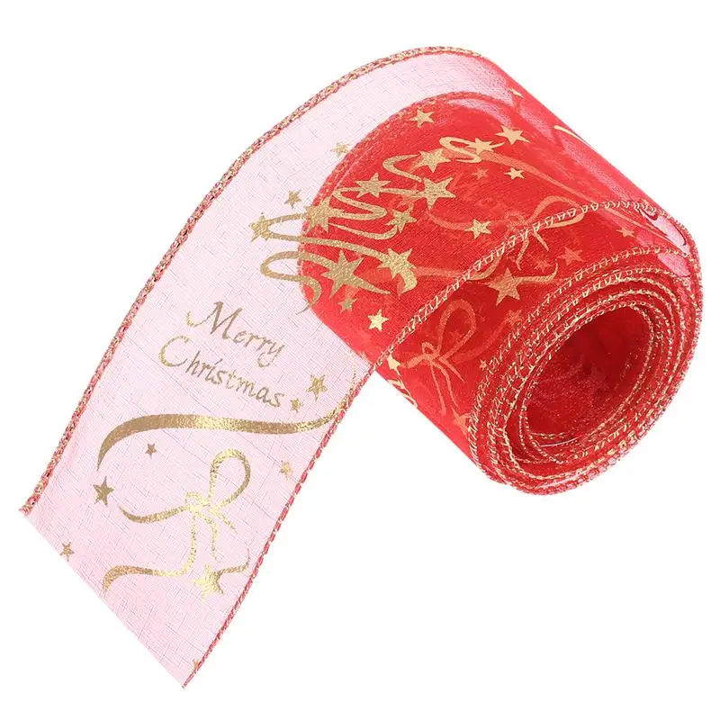 Merry Christmas Printing Glitter Ribbon Swirl Wired Sheer Xmas Tree Decoration Band for Hair Bows Gift Wrapping DIY Crafts | Дом и сад