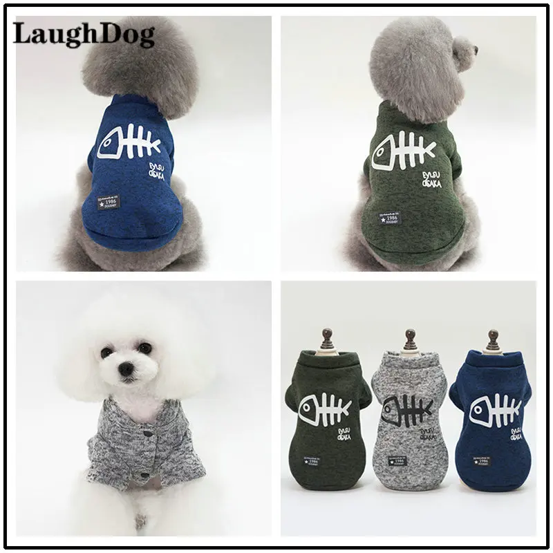 

Cotton Dog Coat Warm Pet Dog Clothes Fish Bone Print Clothing for Small Dogs Cat Sweater Puppy Kitten Jacket Overalls For Dogs