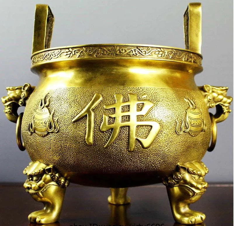 Chinese buddhism Brass copper Amitabha 4 Foot Foo Dog Lion incense burner censer | Дом и сад