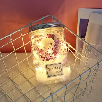 

LED Romantic Rose Babysbreath Flower Night Light Glass Bottle With 2M 20LED String Light Gift For Lover Girl Bedroom Decor