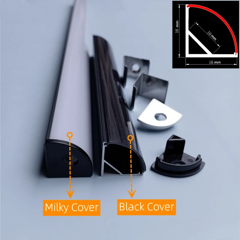 0.5m/pcs Black V/U/YW Style LED Aluminum Profile For 5050 5630 Channel Holder Milky Cover Cabinet Closet Linear Bar Strip Lights