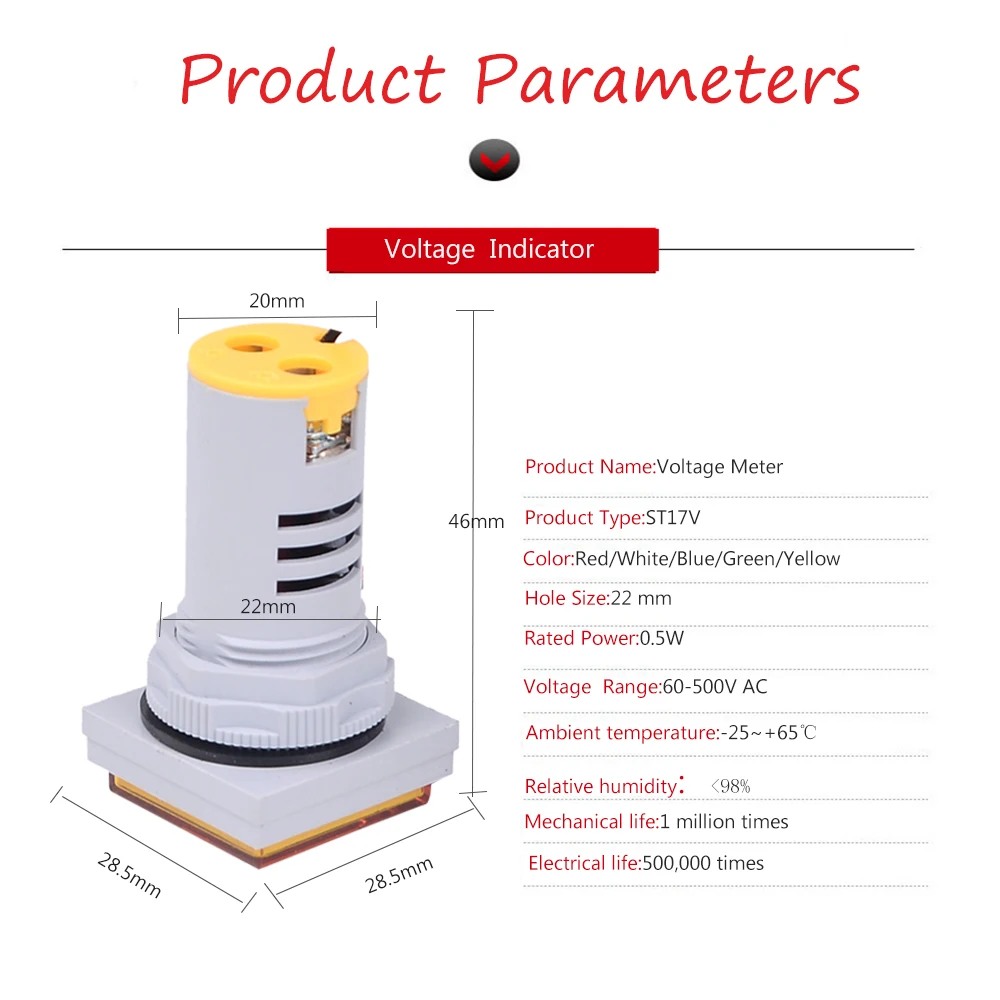 ST17V 22 мм Мини цифровой Авто вольтметр светодиодный дисплей квадратный индикатор напряжения 220 В ac детектор напряжения диапазон 60-500 в вольтметр