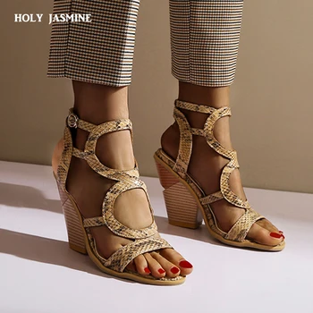 

Leather Girl's Sandals Heel Party High Heels Buckle Shoes Woman Khaki Sandals Ankle Strap Heels 10cm Sandalias Mujer 2020 Summer