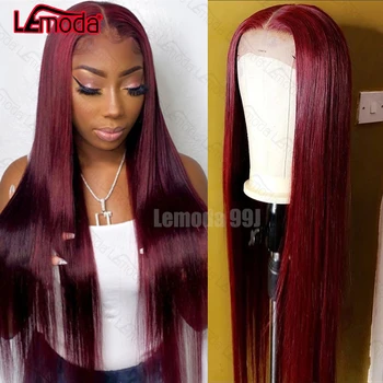 

Lemoda 4x4 Closure Wig 99J Lace Front Wig 2 Tone Ombre Human Hair Wig Straight Peruvian Remy 1B Burgundy Colored Human Hair Wig