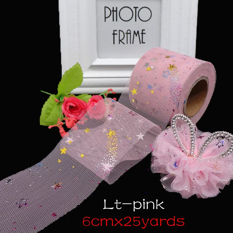 13cm*25Yard Glitter Lace Roll Colorful Tulle Tutu Skirt Fabric Spool Gift Wrap Party Birthday Supplies Wedding Table Decoration - Цвет: Lt-pink
