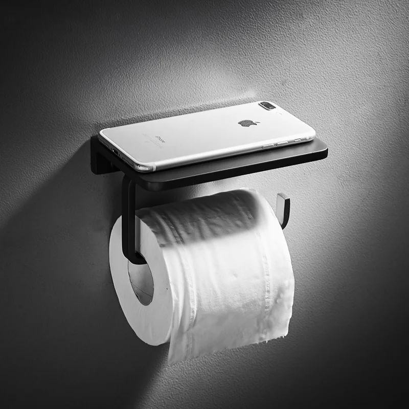 Single Paper Holder Черный Простой перфорированный держатель для туалетной бумаги держатель для полотенец Держатель для мобильного телефона многофункциональная полка A08-641 - Цвет: Single Paper Holder