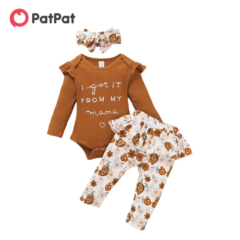 PatPat Conjunto de 3 piezas para niña, primavera y otoño, conjuntos florales, ropa de bebé, novedad de de ropa| - AliExpress