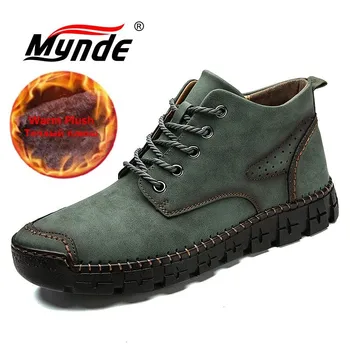 

New Men's Boots Warm Plush Men's Winter Boots High-quality Leather Men's Snow Boots Outdoor Motorcycle Boots Zapatillas Hombre