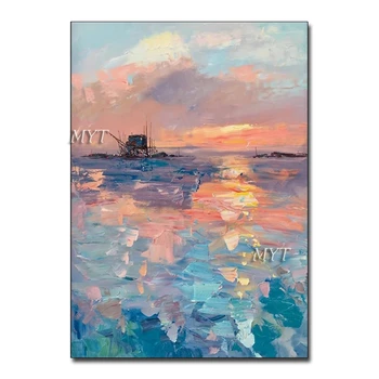 

Interiors Wall Decor Unframed Thick Textured Abstract Knife Seascape Oil Painting Artwork Wall Hangings Canvas Pictures Art