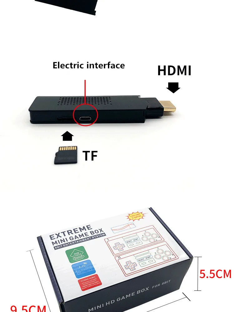 4K HD TV Game Console Built in 628 Classic Games Mini USB Vedio game Console Support Two Wireless Controller