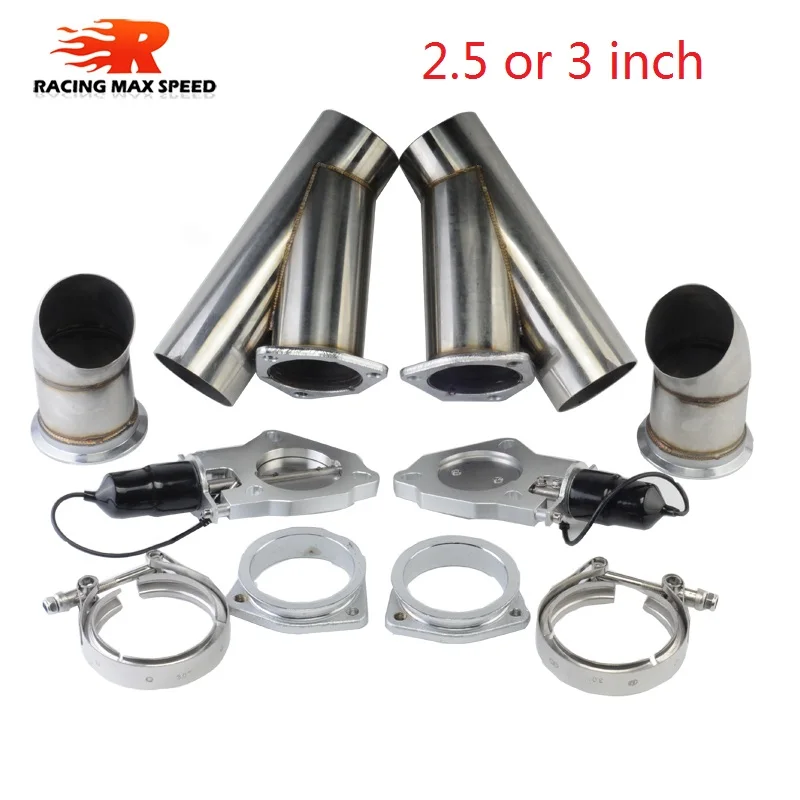 

2.5" 3 Inch 2x exhaust Cut Out Manual Switch Stainless control Steel Y Headers Pair Electric Exhaust Cutout Pipe Kit