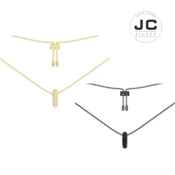 

New Fashion Charms Silver 925 Original Engraving,Adjustable Necklace With Black Hoop Pendant,Necklace For Women Glamour Jewelry