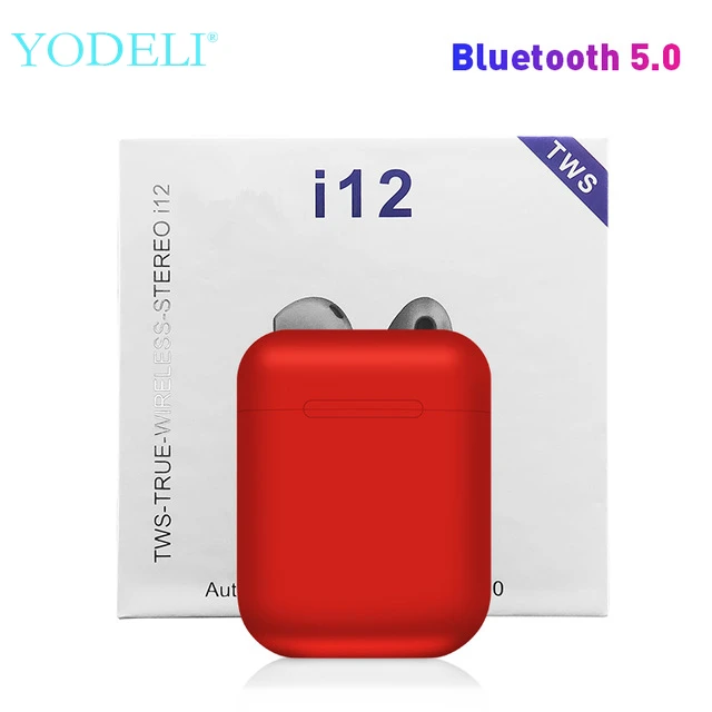 Оригинальные i12 tws Bluetooth наушники, мини беспроводные наушники, Спортивная стереогарнитура, сенсорные беспроводные наушники для телефона xiaomi - Цвет: Red